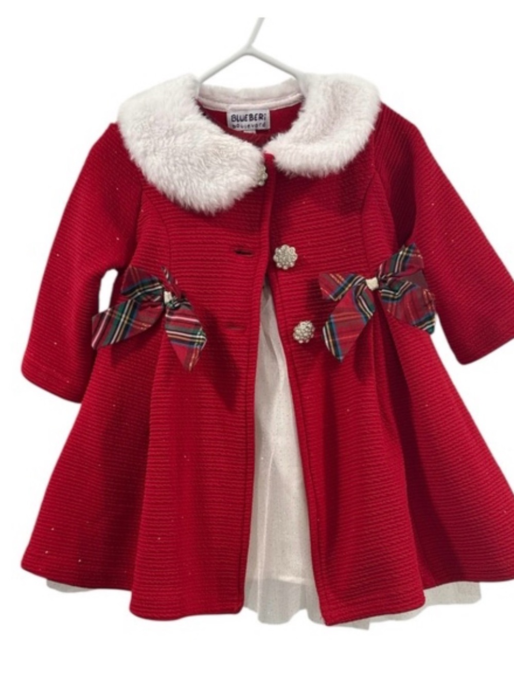 Bluberi Boulevard Festive Girls' Bow-Accent Coat and Holiday Dress Set size 3T